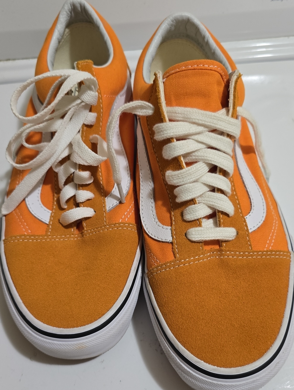 Vans Orange Canvas & Suede Low-Top Sneakers with White Stripe